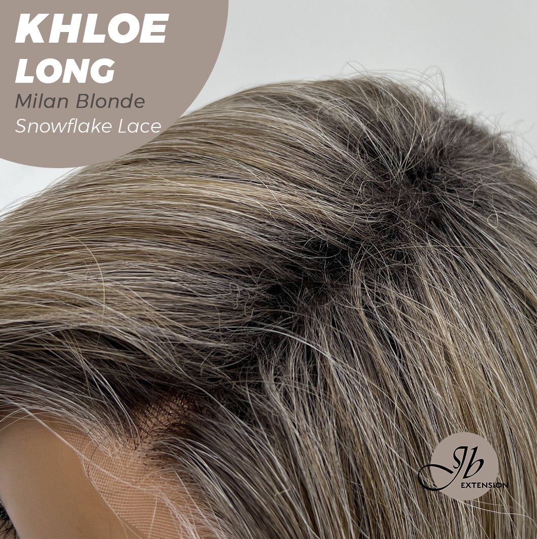 JBEXTENSION 18 Inches Milan Blonde Pre-Cut Snowflake Lace Frontlace Glueless Wig KHLOE LONG MILAN BLONDE【PERMATEASE】【BENDY EAR TABS】- S/M