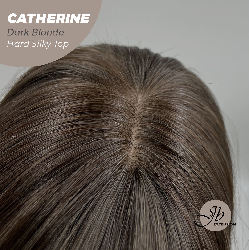 JBEXTENSION 25 Inches Scalpiana Dark Blonde 3.5X4 Hard Silky Top Natural Scalp Effect Wig With Bangs CATHERINE DARK BLONDE