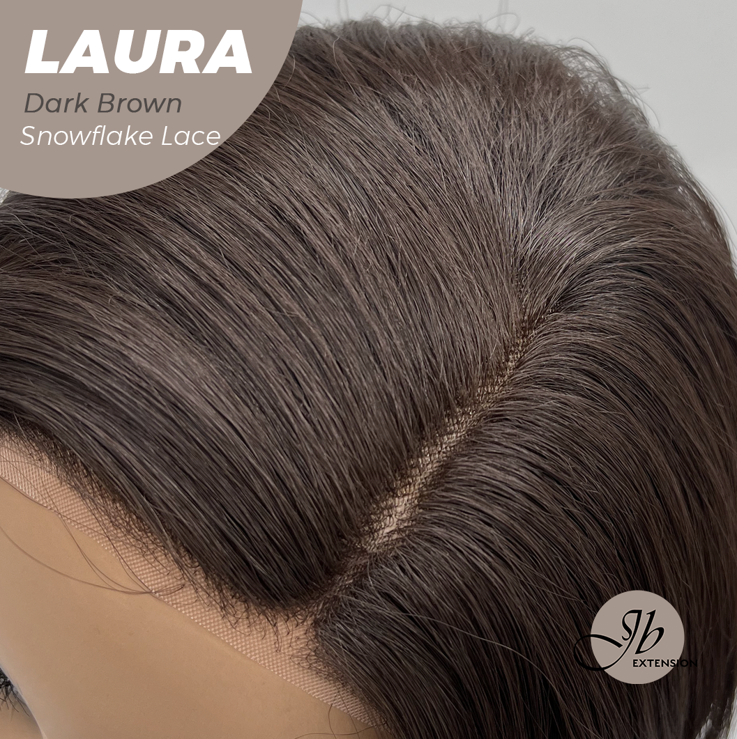 JBEXTENSION 14 Inches Dark Brown Pre-Cut Side Part Snowflake Lace Frontlace Glueless Wig LAURA SNOWFLAKE DARK BROWN【BENDY EAR TABS】- M/L