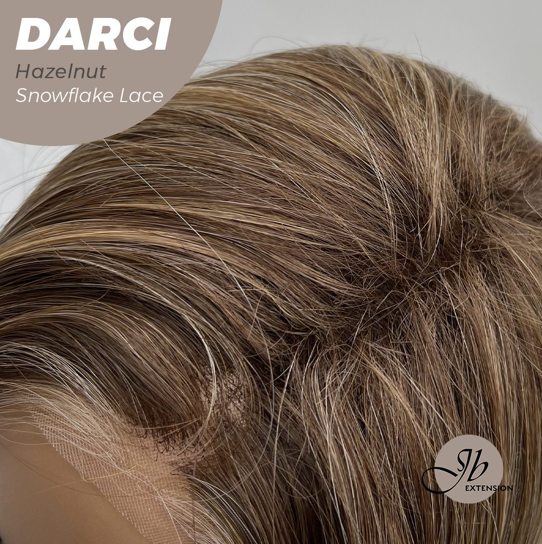 JBEXTENSION 25 Inches Hazelnut Blonde Highlight Pre-Cut Snowflake Lace Frontlace Glueless Wig DARCI HAZELNUT【PERMATEASE】【BENDY EAR TABS】