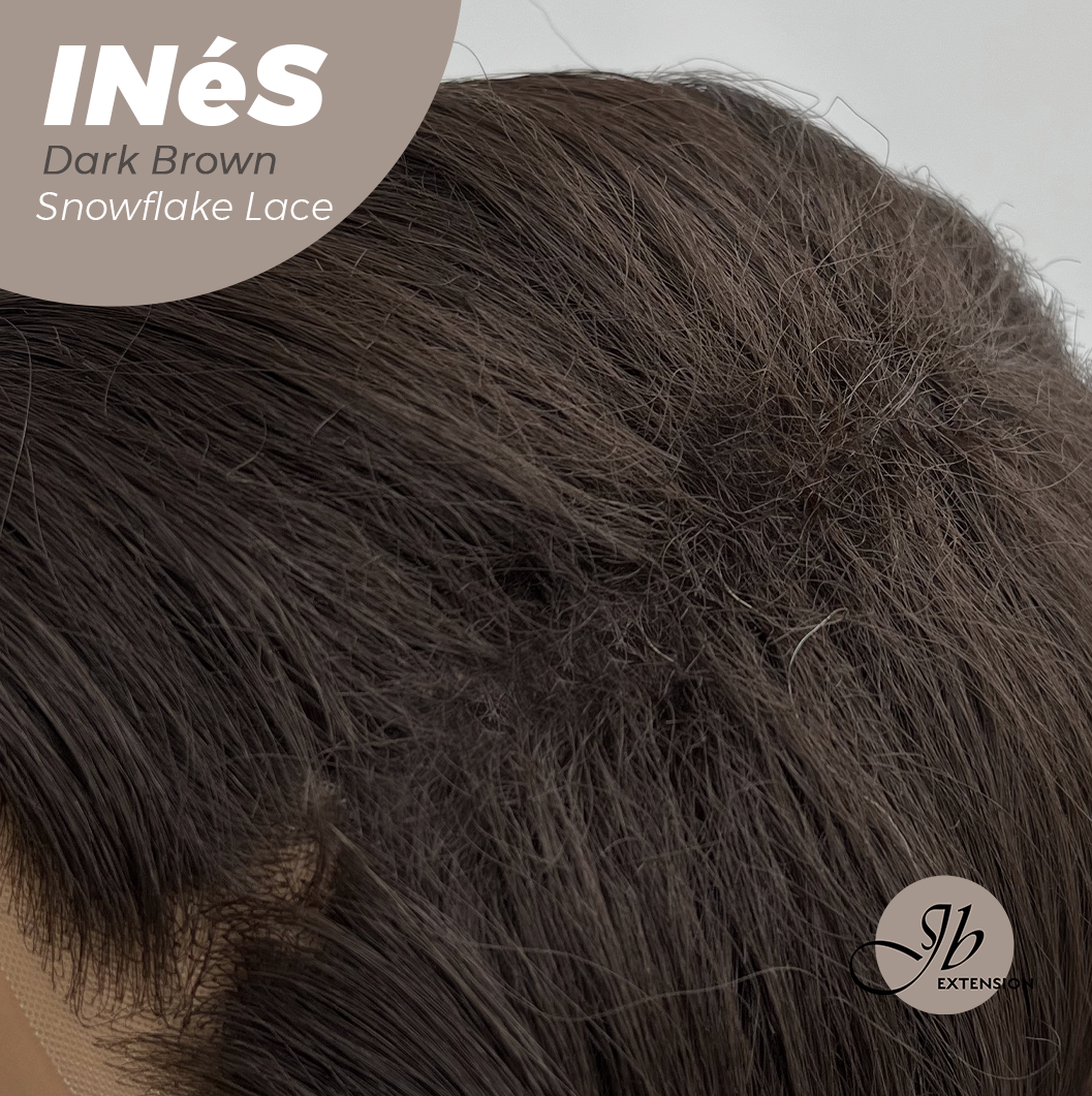 JBEXTENSION 22 Inches Dark Brown Pre-Cut Snowflake Lace Frontlace Glueless Wig INéS DARK BROWN【PERMATEASE】【BENDY EAR TABS】- M/L