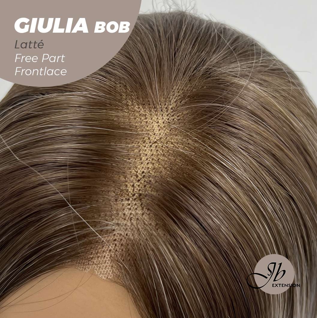 JBEXTENSION 14 Inches Bob Cut Mix Color With Highlight Free Part Pre-Cut Frontlace Glueless Wig GIULIA BOB LATTé (FREE PARTING)