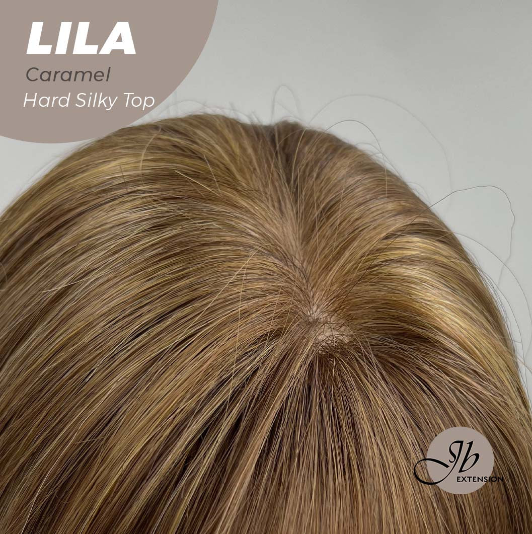 JBEXTENSION 20 Inches Scalpiana Brown with Highlight Wolf Cut 3.5X4 Hard Silky Top Natural Scalp Effect Wig With Bangs LILA CARAMEL