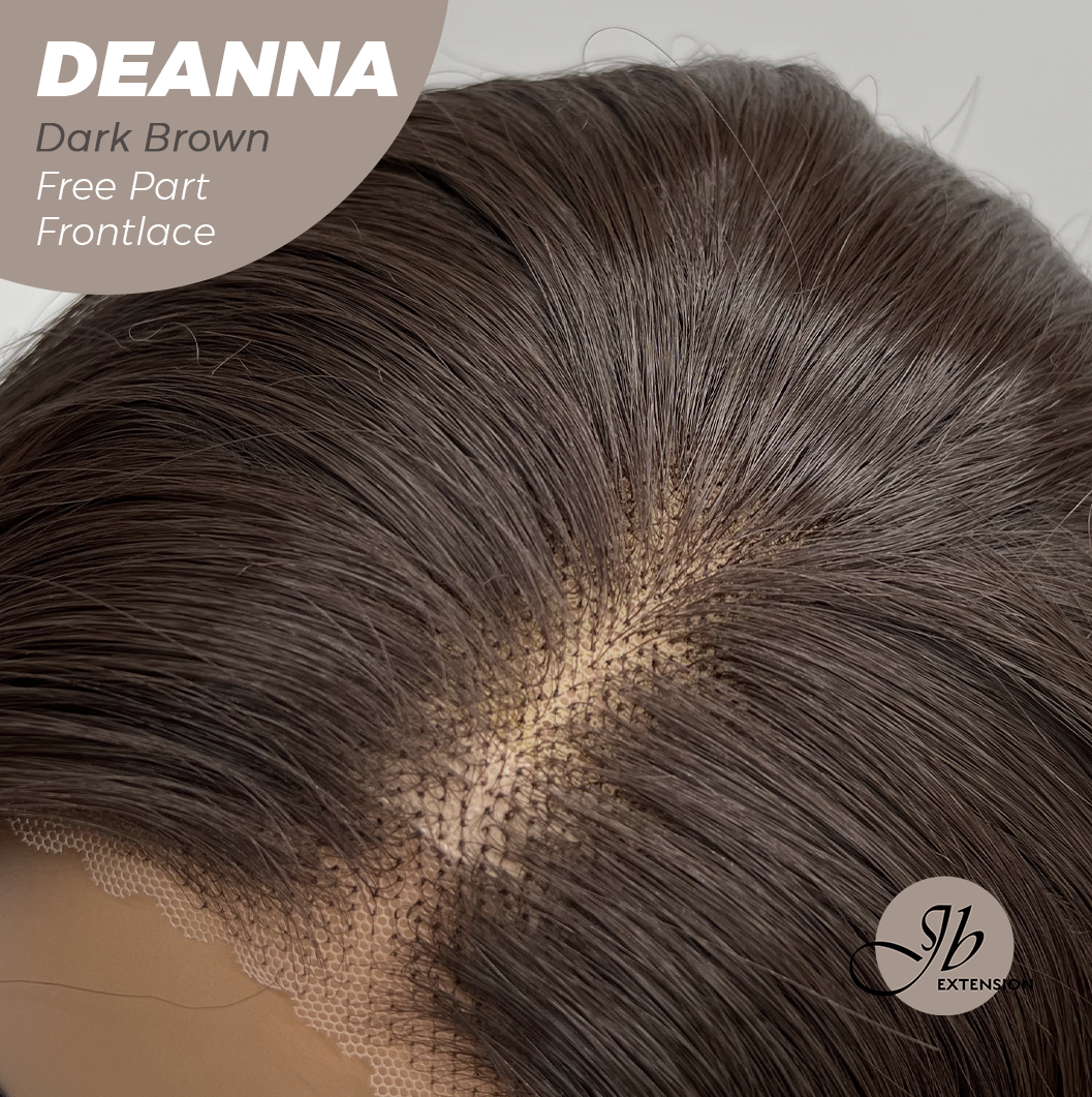JBEXTENSION 28 Inches Long Dark Brown Curly Pre-Cut Free Part Frontlace Glueless Wig DEANNA DARK BROWN