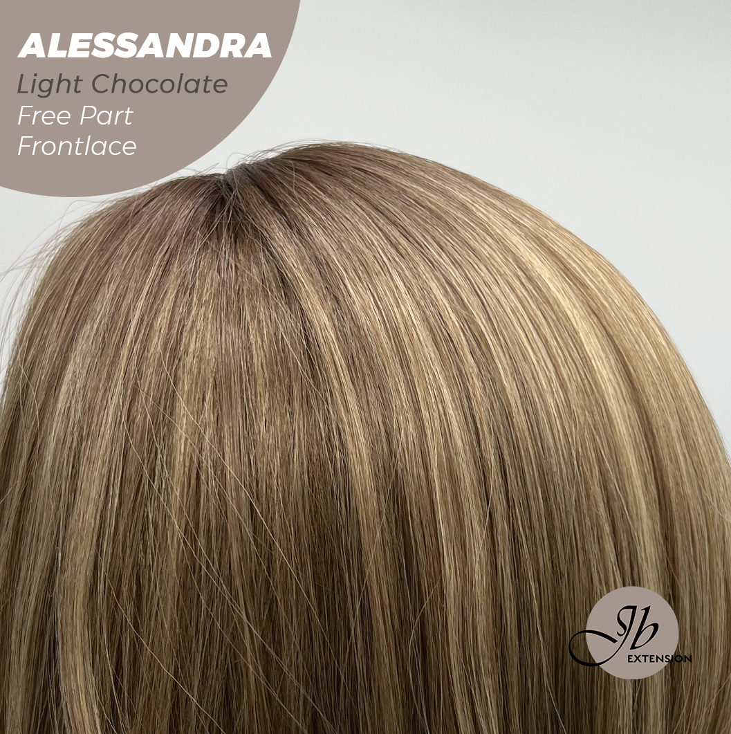 JBEXTENSION 20 Inches Light Chocolate Curly Fiber X, Tangle Less Pre-Cut Free Part Frontlae Glueless Wig ALESSANDRA LIGHT CHOCOLATE