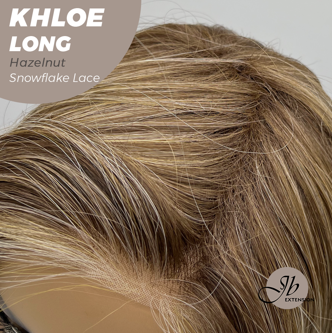 JBEXTENSION 18 Inches Hazelnut Blonde Highlight Pre-Cut Snowflake Lace Frontlace Glueless Wig KHLOE LONG HAZELNUT【PERMATEASE】【BENDY EAR TABS】- S/M