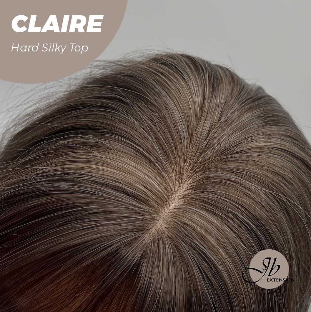 JBEXTENSION 22 Inches Scalpiana Brown With Highlight 3.5X4 Hard Silky Top Natural Scalp Effect Women Wig With Bangs CLAIRE SILKY TOP