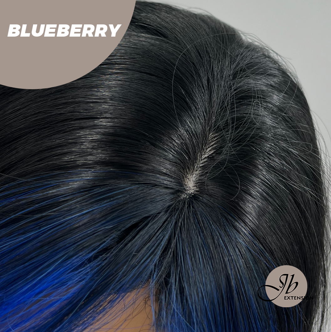 JBEXTENSION 28 Inches Long Black With Blue Highlight Wave Wig With Bangs BLUEBERRY