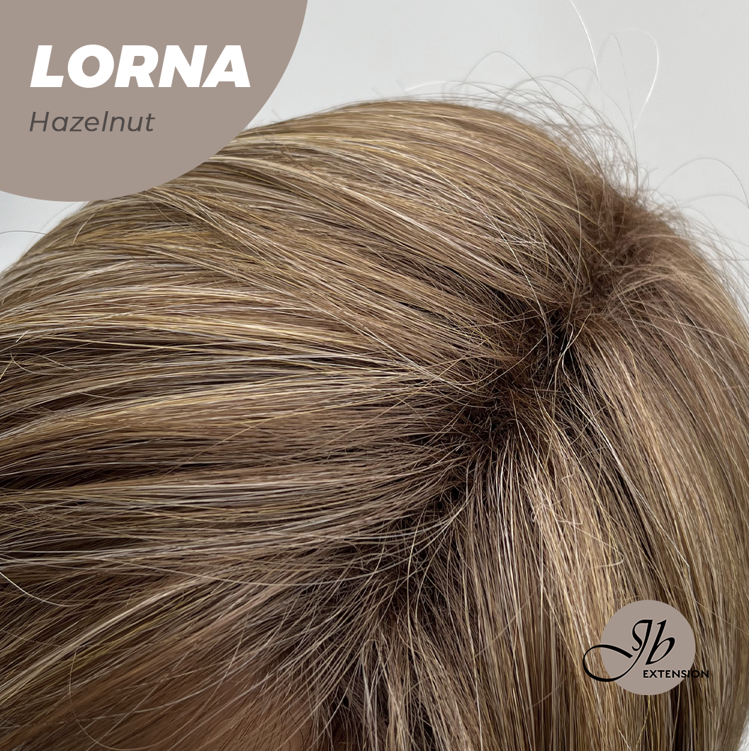 JBEXTENSION 18 Inches Hazelnut Blonde Highlight Curly Women Fashion Full Machine Wig With Bangs LORNA HAZELNUT【PLUS PERMATEASE】【BENDY EAR TABS】