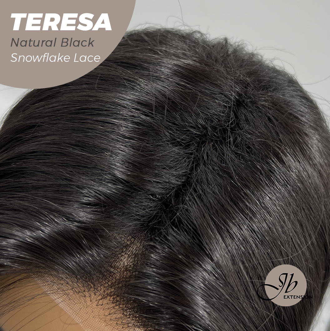 JBEXTENSION 18 Inches Natural Black Pre-Cut Snowflake Lace Frontlace Glueless Wig TERESA NATURAL BLACK【PERMATEASE】【BENDY EAR TABS】