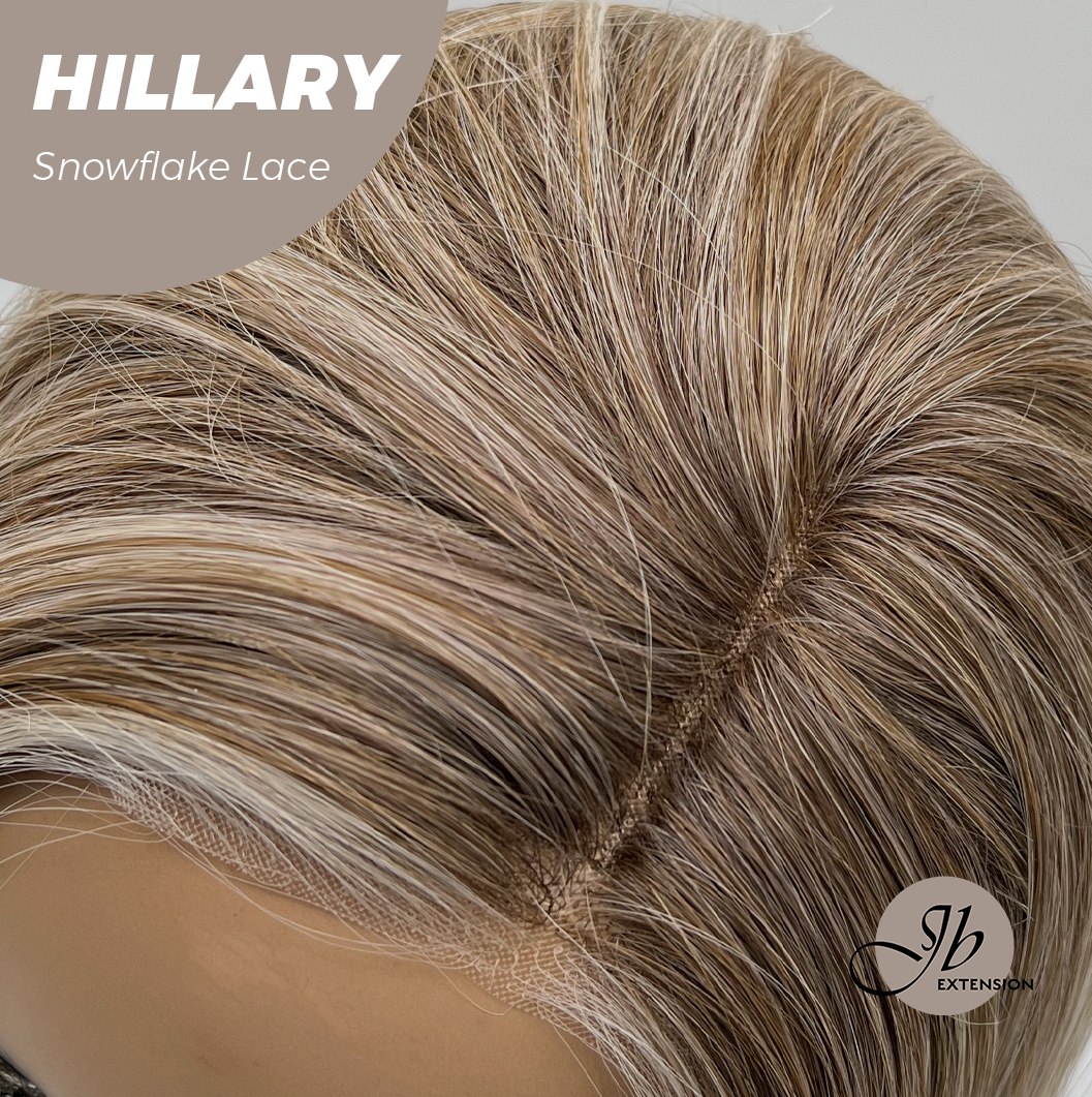 JBEXTENSION 16 Inches Blonde Straight Pre-Cut Side Part Snowflake Lace Frontlace Glueless Wig HILLARY SNOWFLAKE【BENDY EAR TABS】- M/L
