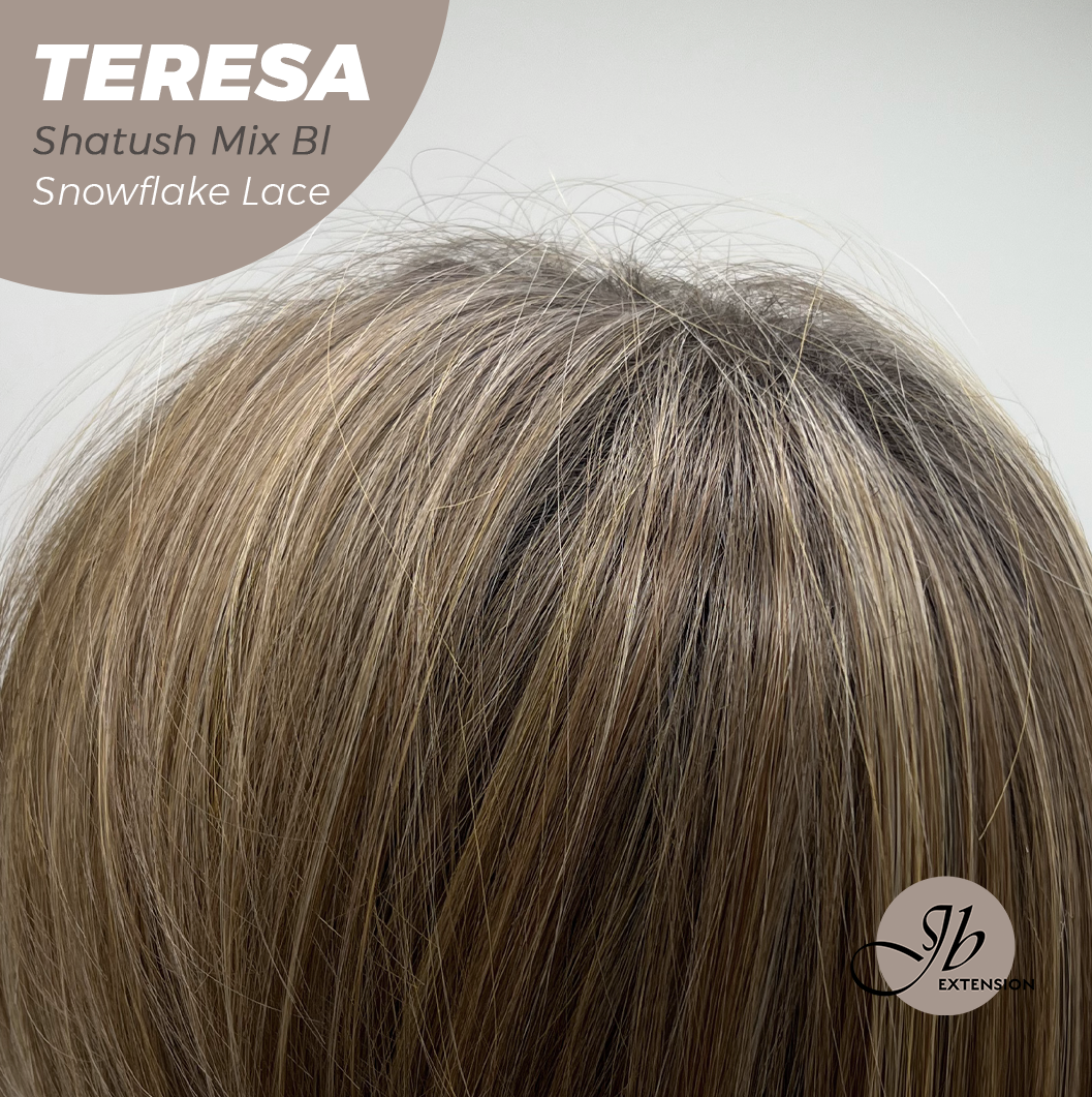 JBEXTENSION 18 Inches Shatush Mix Blonde Pre-Cut Snowflake Lace Frontlace Glueless Wig TERESA SHATUSH MIX BLONDE【PERMATEASE】【BENDY EAR TABS】- M/L