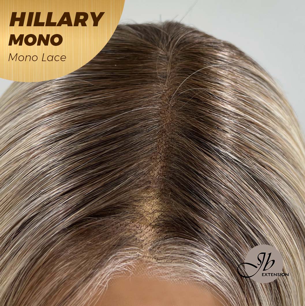JBEXTENSION HILLARY MONO Monofilament Handmade Wig 6X5 Full Monofilament Hand Tied Top Wig 16 Inches Blonde With Dark Root Straight Mono Lace Wig With Anti-slip Silicone Strips Glueless Wig Hillary Mono【BENDY EAR TABS】