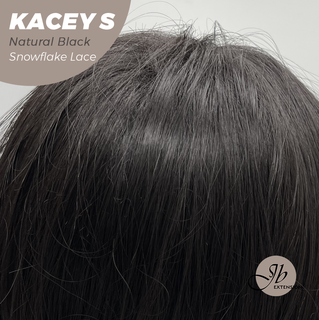 JBEXTENSION 20 Inches Natural Black Pre-Cut Snowflake Lace Frontlace Glueless Wig KACEY S NATURAL BLACK【PERMATEASE】【BENDY EAR TABS】- S/M