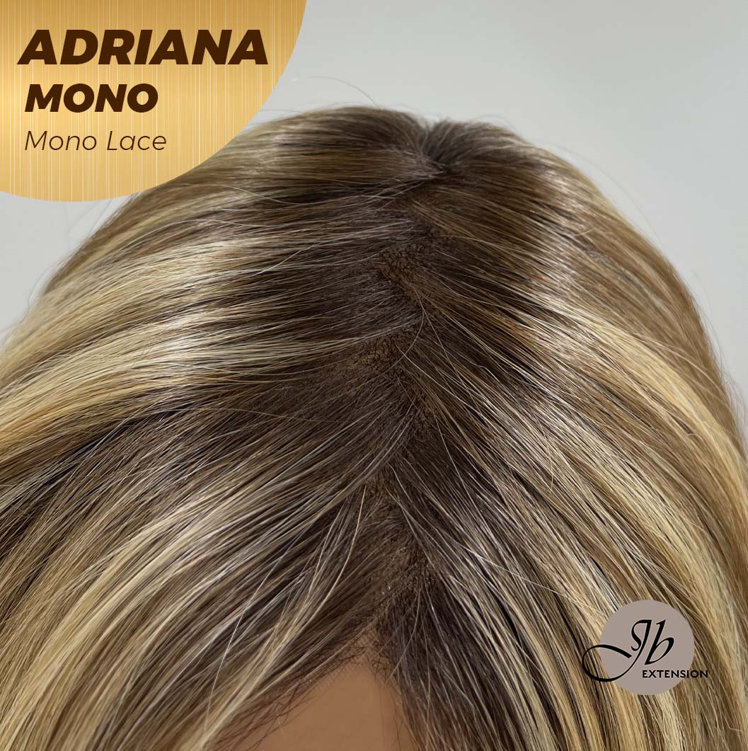[PRE-ORDER] JBEXTENSION ADRIANA MONO Full Monofilament Handmade Full Lace Full Hand Tied Wig 14 Inches Blonde With Dark Root Wave Mono Lace Handmade Futura Fiber Wig With Anti-slip Silicone Strips Glueless Wig Adriana Mono【BENDY EAR TABS】