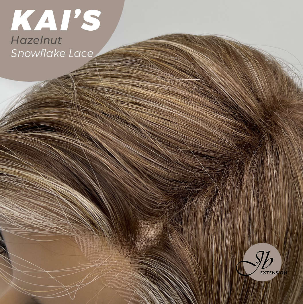 JBEXTENSION 18 Inches Hazelnut Blonde Highlight Pre-Cut Snowflake Lace Frontlace Glueless Wig KAI'S HAZELNUT【PERMATEASE】【BENDY EAR TABS】- M/L