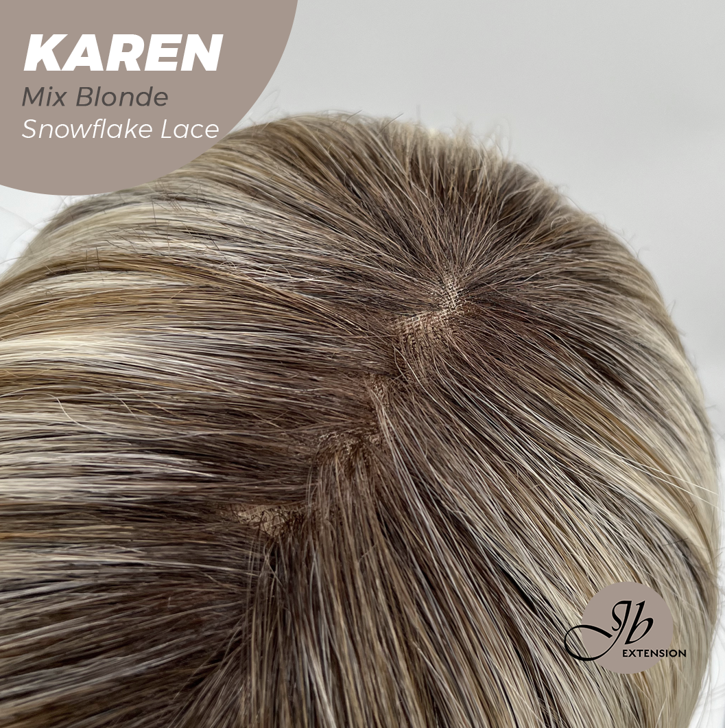 JBEXTENSION 18 Inches Mix Blonde Pre-Cut T Part Snowflake Lace Frontlace Glueless Wig KAREN MIX BLONDE【BENDY EAR TABS】