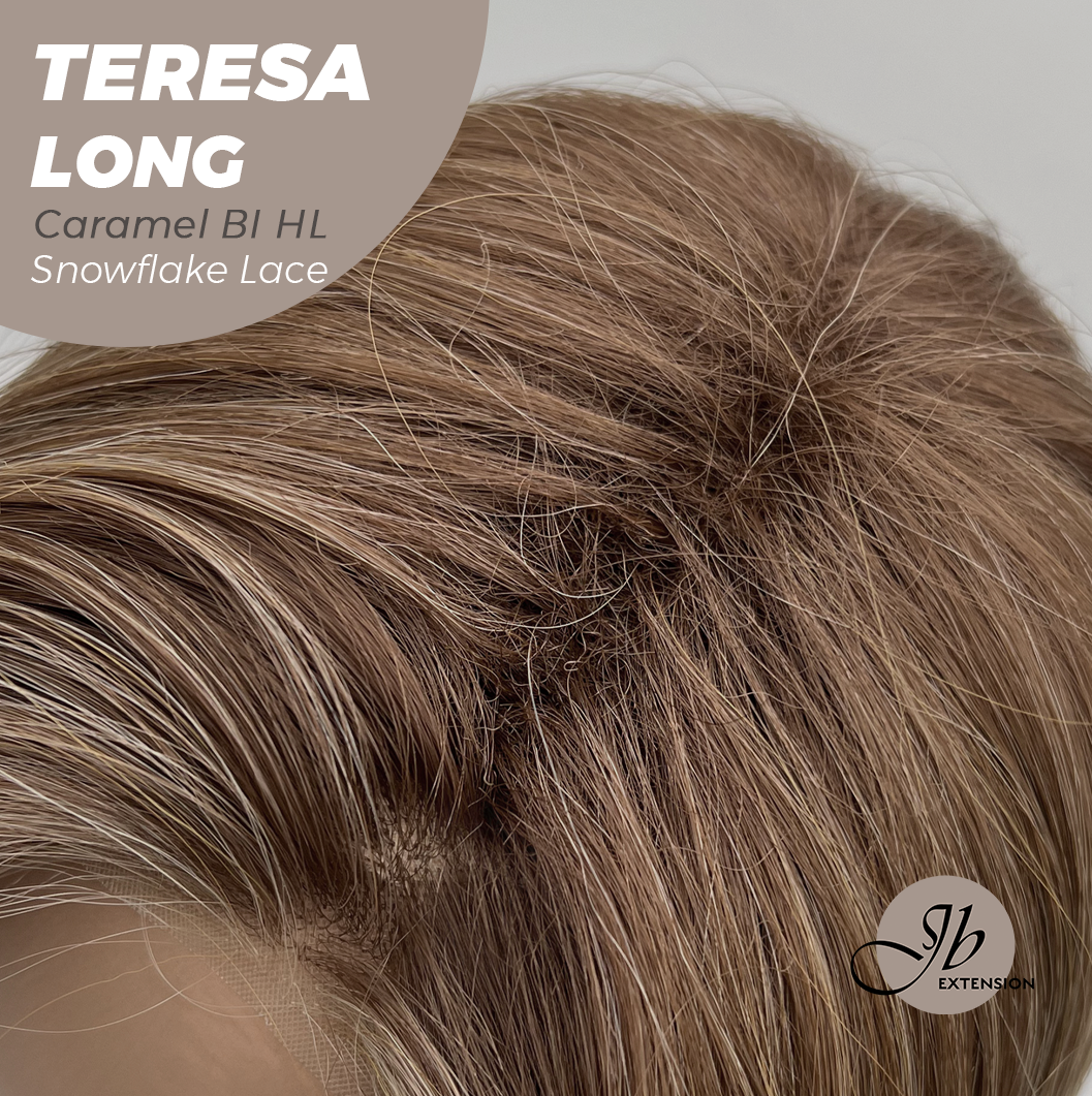 [PRE-ORDER] JBEXTENSION 22 Inches Long Caramel Blonde Highlight Pre-Cut Snowflake Lace Frontlace Glueless Wig TERESA LONG CARAMEL BLONDE HIGHLIGHT【PERMATEASE】【BENDY EAR TABS】