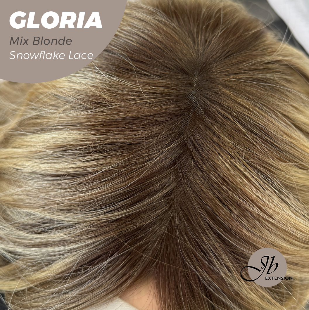 [PRE-ORDER] JBEXTENSION 14 Inches Curly Mix Blonde Wig with Bangs Pre-Cut T Part Snowflake Lace Frontlace Glueless Wig GLORIA MIX BLONDE