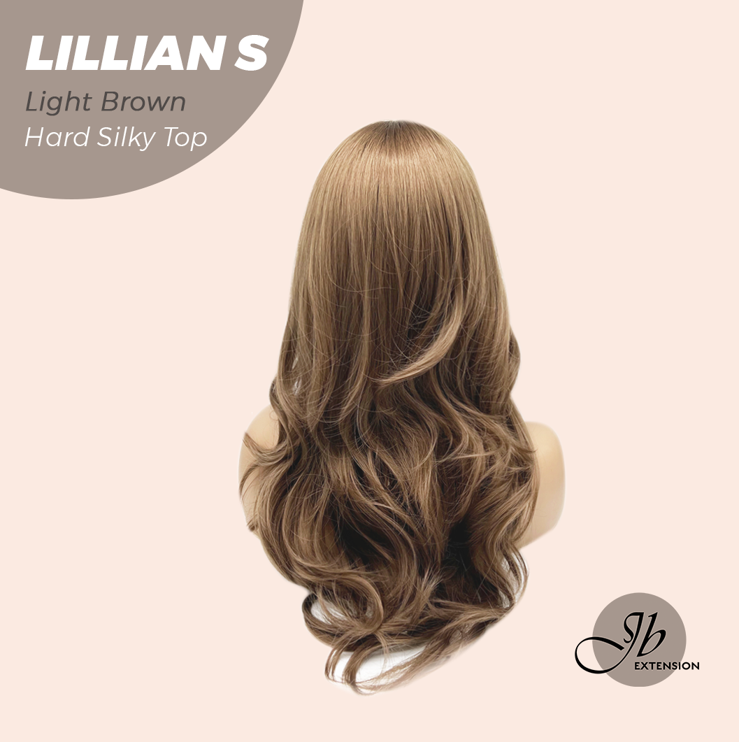 JBEXTENSION 22 Inches Scalpiana Light Brown Curly 3.5X4 Hard Silky Top Natural Scalp Effect Wig LILLIAN S LIGHT BROWN