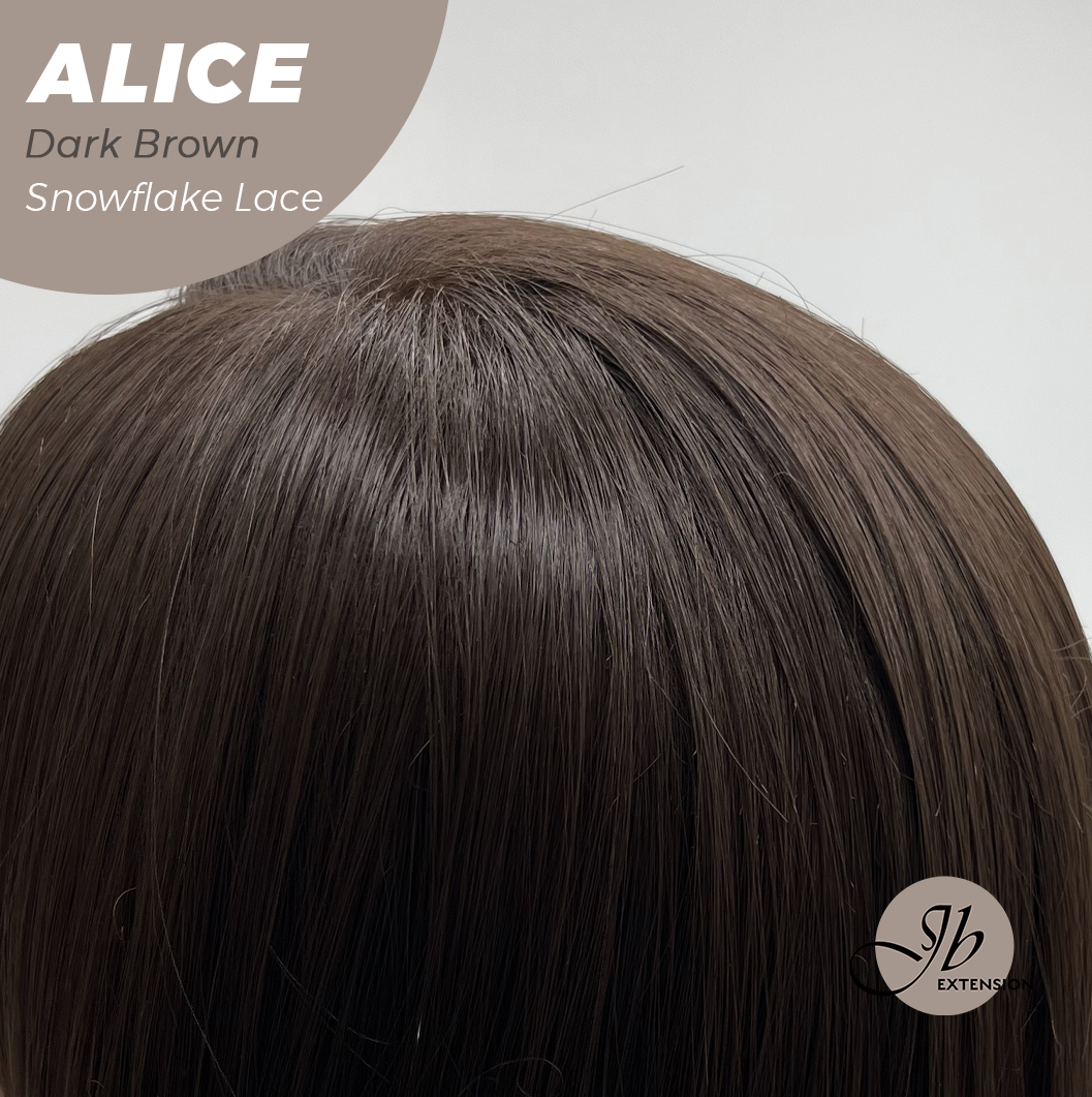 JBEXTENSION 12 Inches Dark Brown Pre-Cut Side Part Snowflake Lace Frontlace Glueless Wig ALICE DARK BROWN【BENDY EAR TABS】