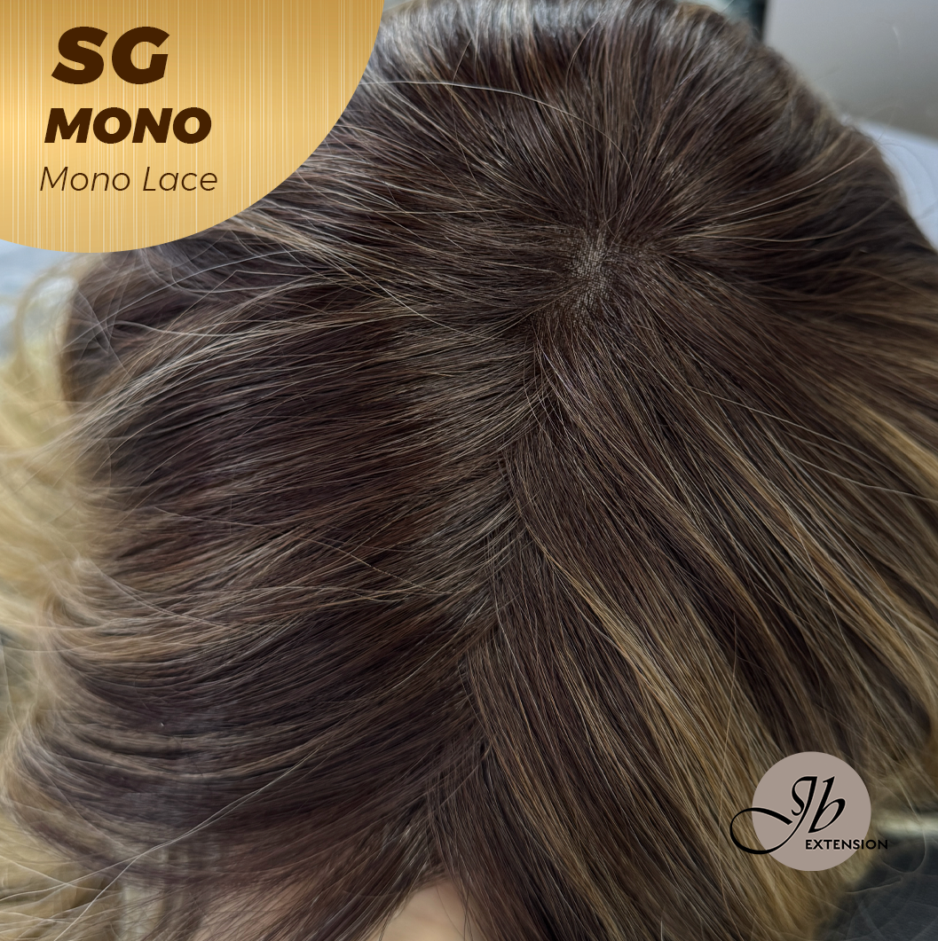 JBEXTENSION SG MONO Monofilament Handmade Wig 6X5 Full Monofilament Hand Tied Top Wig 15 Inches Sunset Blonde Mono Lace Wig With Anti-slip Silicone Strips Glueless Wig SG MONO【BENDY EAR TABS】