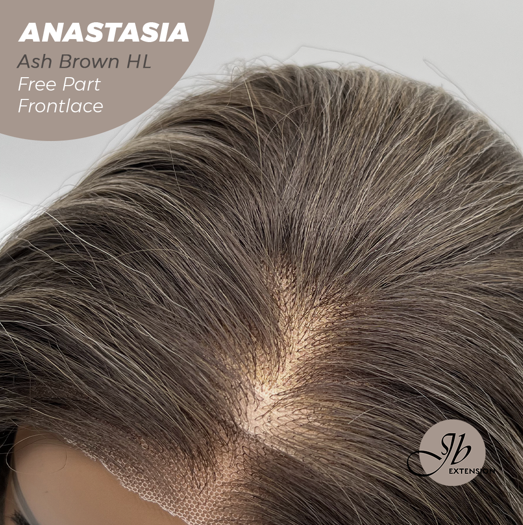 JBEXTENSION 20 Inches Ash Brown Highlight Curly Pre-Cut 13X3 Lace Free Part Frontlace Glueless Wig ANASTASIA ASH BROWN HIGHLIGHT