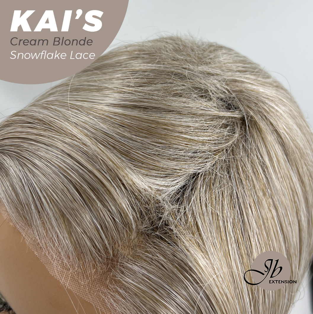 JBEXTENSION 18 Inches Cream Blonde Pre-Cut Snowflake Lace Frontlace Glueless Wig KAI'S CREAM BLONDE【PERMATEASE】【BENDY EAR TABS】