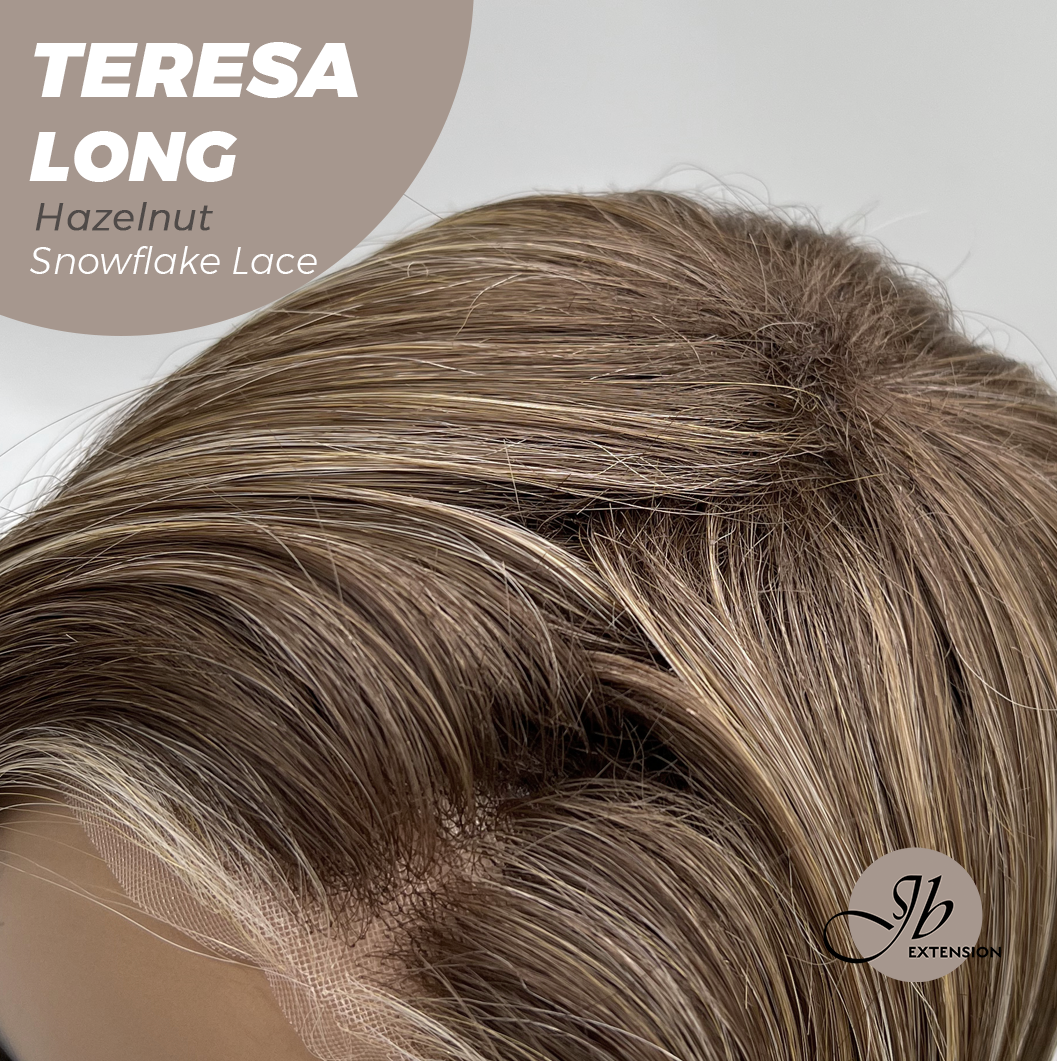 JBEXTENSION 22 Inches Long Hazelnut Pre-Cut Snowflake Lace Frontlace Glueless Wig TERESA LONG HAZELNUT【PERMATEASE】【BENDY EAR TABS】- M/L