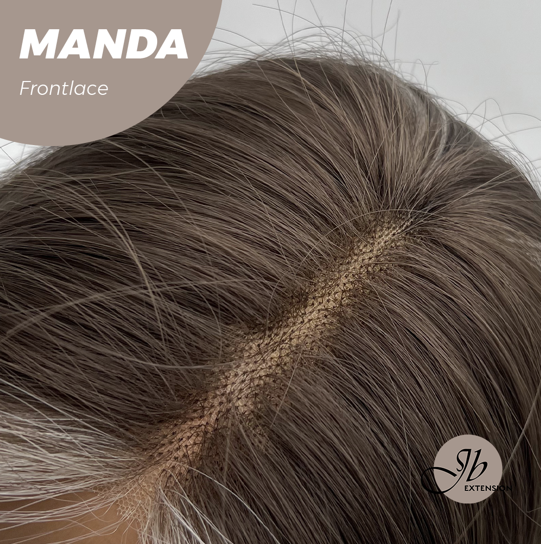 JBEXTENSION 26 Inches Wave Brown with Grey Highlight Pre-Cut Frontlace Glueless Wig MANDA LACE