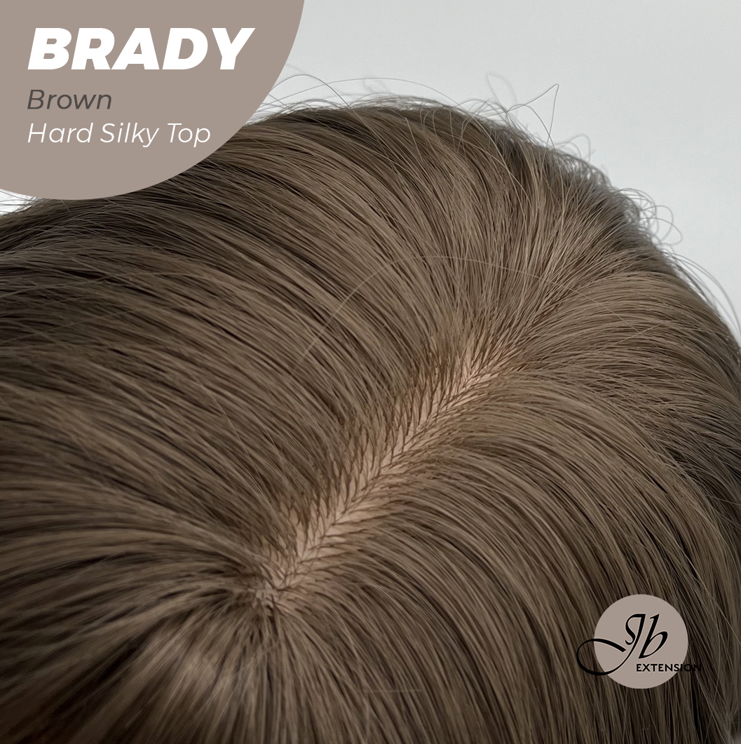JBEXTENSION 12 Inches Scalpiana Wave Brown 3.5X4 Hard Silky Top Natural Scalp Effect Wig with Bang BRADY BROWN