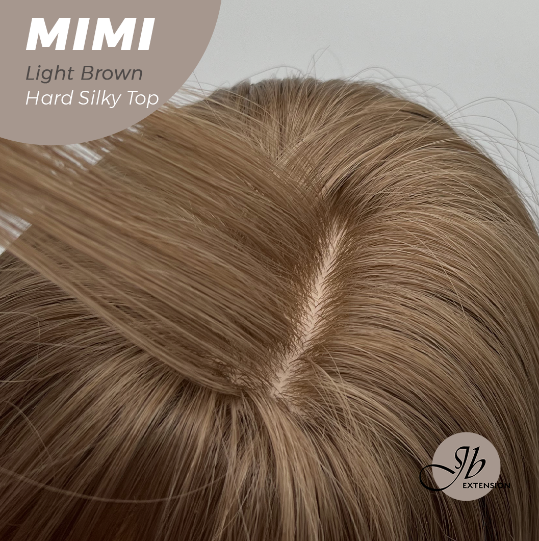 HOT OF SEASON - 16 Inches Scalpiana 3.5X4 Hard Silky Top Natural Scalp Effect Light Brown Body Wave Wig With Bangs Wig MIMI SILK TOP LIGHT BROWN