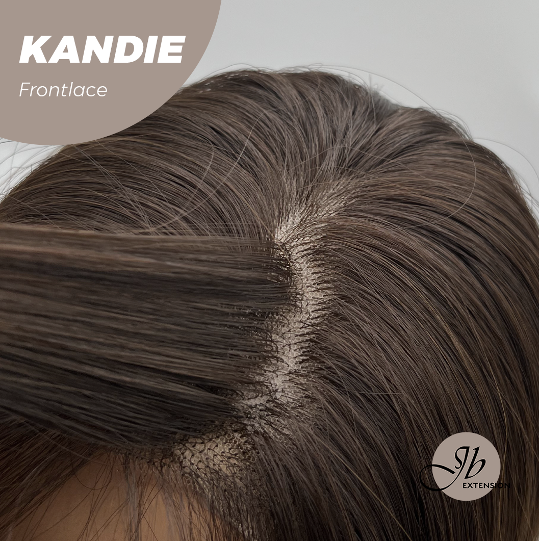 JBEXTENSION 28 Inches Curly Mocha with Dark Root Pre-Cut Frontlace Glueless Wig KANDIE