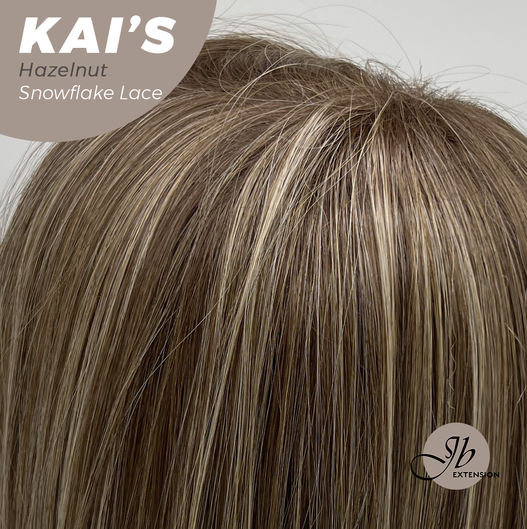 JBEXTENSION 18 Inches Hazelnut Blonde Highlight Pre-Cut Snowflake Lace Frontlace Glueless Wig KAI'S HAZELNUT【PERMATEASE】【BENDY EAR TABS】- M/L
