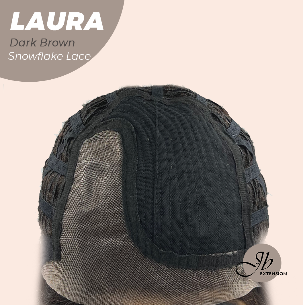 JBEXTENSION 14 Inches Dark Brown Pre-Cut Side Part Snowflake Lace Frontlace Glueless Wig LAURA SNOWFLAKE DARK BROWN【BENDY EAR TABS】- M/L