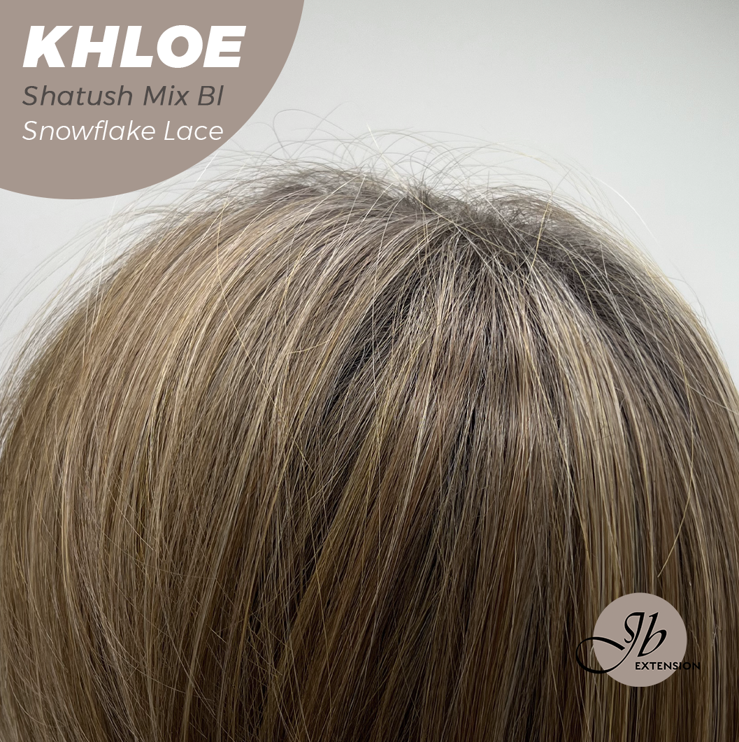 JBEXTENSION 12 Inches Bob Cut Shatush Mix Blonde Pre-Cut Snowflake Lace Frontlace Glueless Wig KHLOE SHATUSH MIX BLONDE【PERMATEASE】【BENDY EAR TABS】