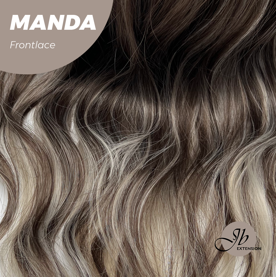 JBEXTENSION 26 Inches Wave Brown with Grey Highlight Pre-Cut Frontlace Glueless Wig MANDA LACE
