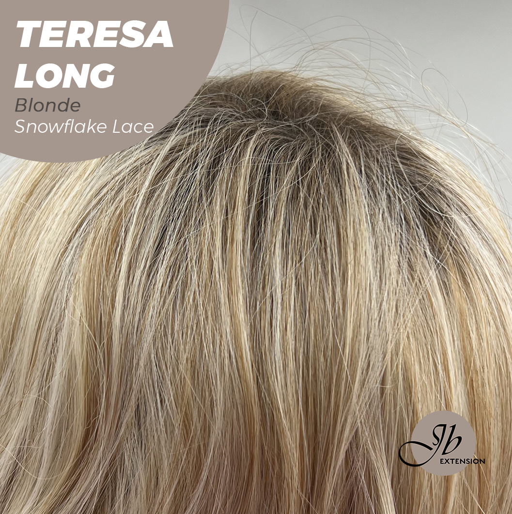 JBEXTENSION 22 Inches Long Blonde Pre-Cut Snowflake Lace Frontlace Glueless Wig TERESA LONG BLONDE【PERMATEASE】【BENDY EAR TABS】- S/M