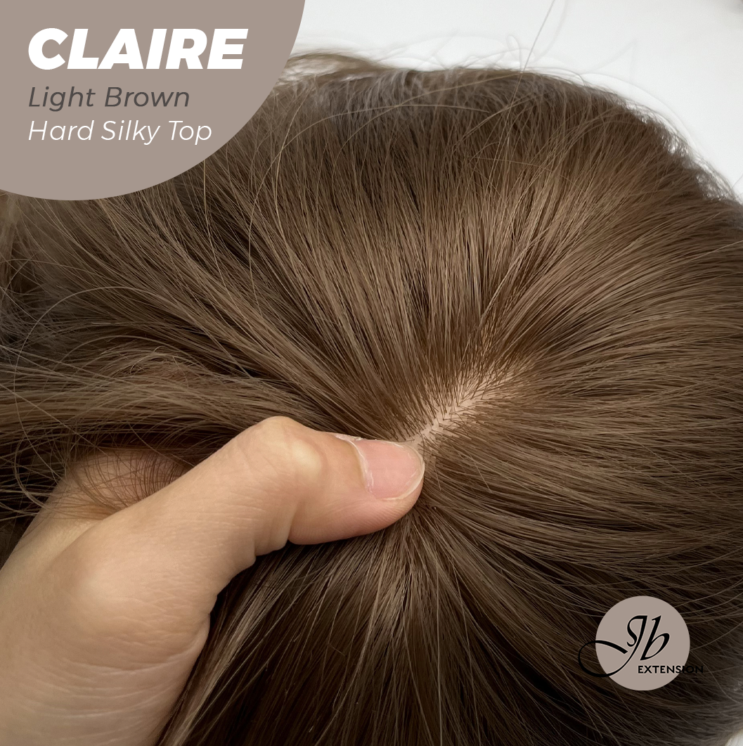 JBEXTENSION 22 Inches Scalpiana Light Brown 3.5X4 Hard Silky Top Natural Scalp Effect Women Wig With Bangs CLAIRE SILKY TOP LIGHT BROWN