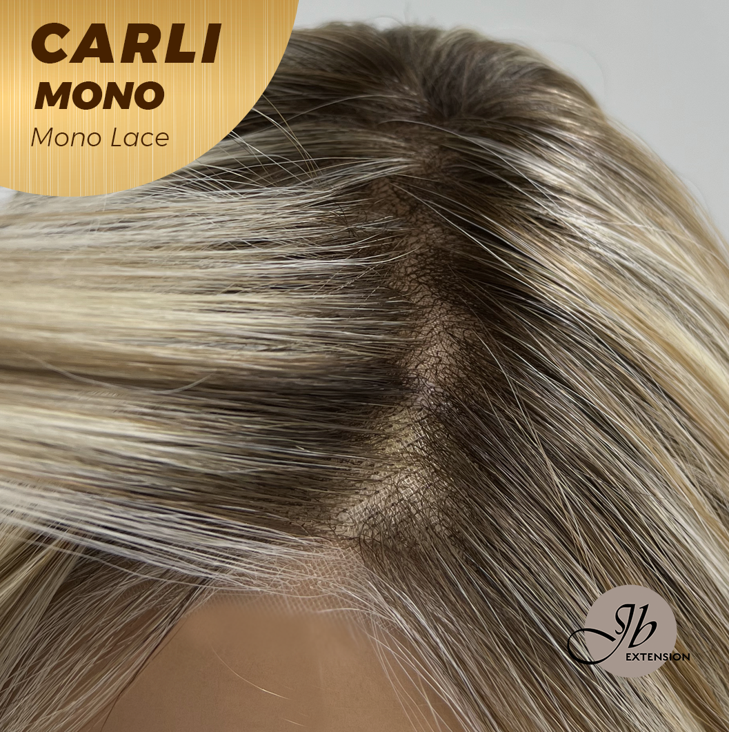 JBEXTENSION CARLI MONO Monofilament Handmade Wig 6X5 Full Monofilament Hand Tied Top Wig 14 Inches Mix Blonde Wave Mono Lace Wig With Anti-slip Silicone Strips Glueless Wig CARLI MONO【BENDY EAR TABS】