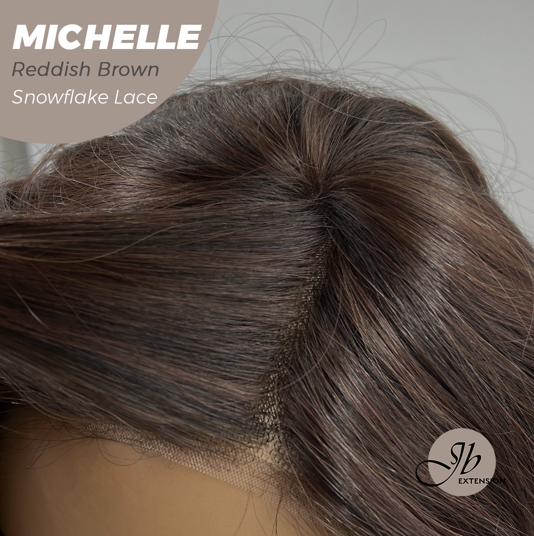 JBEXTENSION 10 Inches Reddish Brown Pre-Cut Side Part Snowflake Lace Frontlace Glueless Wig MICHELLE REDDISH BROWN【BENDY EAR TABS】
