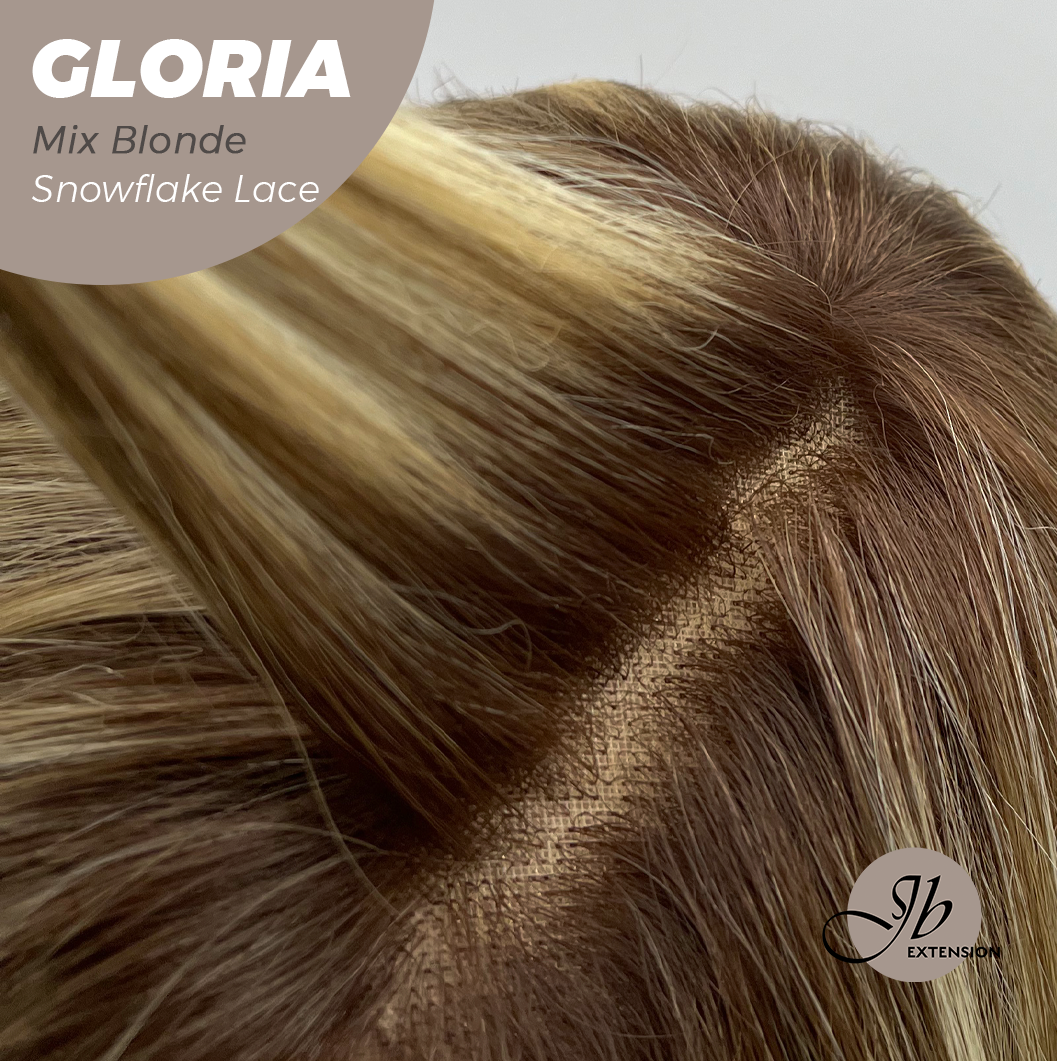 [PRE-ORDER] JBEXTENSION 14 Inches Curly Mix Blonde Wig with Bangs Pre-Cut T Part Snowflake Lace Frontlace Glueless Wig GLORIA MIX BLONDE