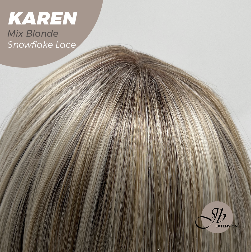 JBEXTENSION 18 Inches Mix Blonde Pre-Cut T Part Snowflake Lace Frontlace Glueless Wig KAREN MIX BLONDE【BENDY EAR TABS】