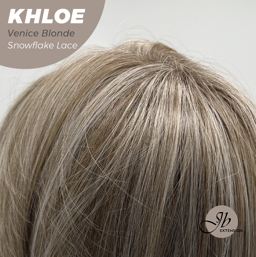 JBEXTENSION 12 Inches Bob Cut Venice Blonde Pre-Cut Snowflake Lace Frontlace Glueless Wig KHLOE VENICE BLONDE【PERMATEASE】【BENDY EAR TABS】