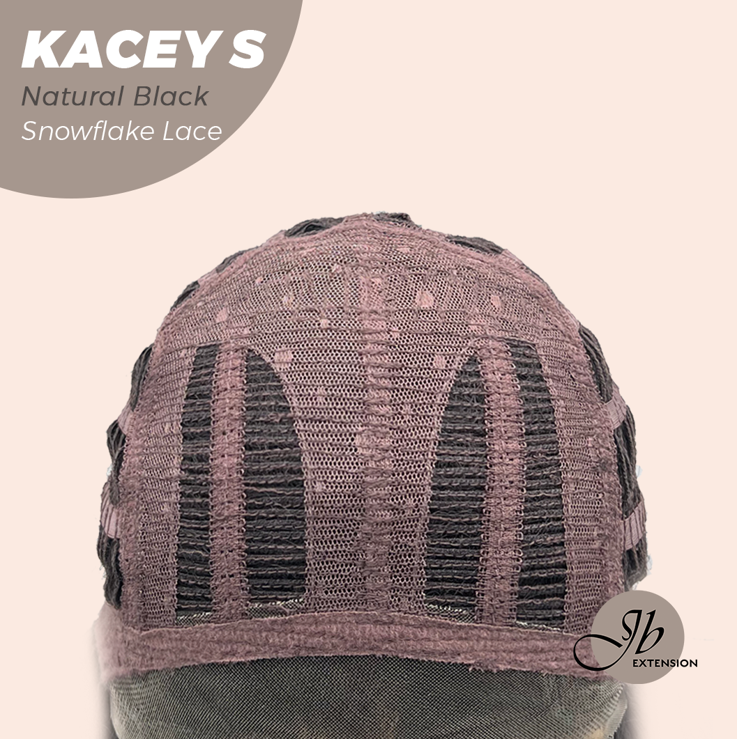 JBEXTENSION 20 Inches Natural Black Pre-Cut Snowflake Lace Frontlace Glueless Wig KACEY S NATURAL BLACK【PERMATEASE】【BENDY EAR TABS】- S/M
