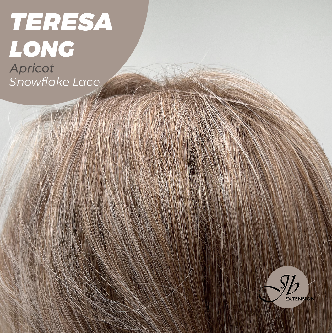 JBEXTENSION 22 Inches Long Apricot Pre-Cut Snowflake Lace Frontlace Glueless Wig TERESA LONG APRICOT【PERMATEASE】【BENDY EAR TABS】
