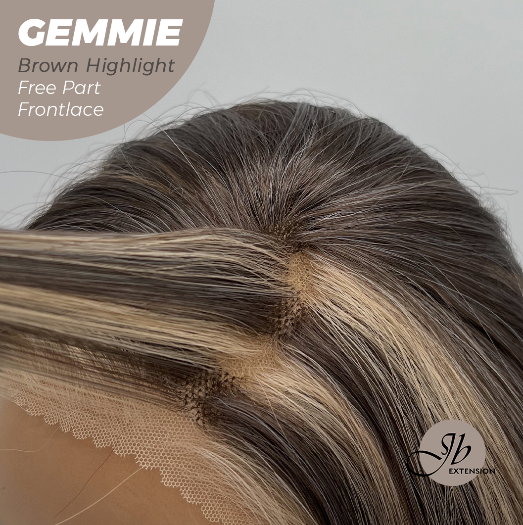 JBEXTENSION 20 Inches Brown Highlight Pre-Cut Free Part Frontlace Glueless Wig GEMMIE BROWN HIGHLIGHT