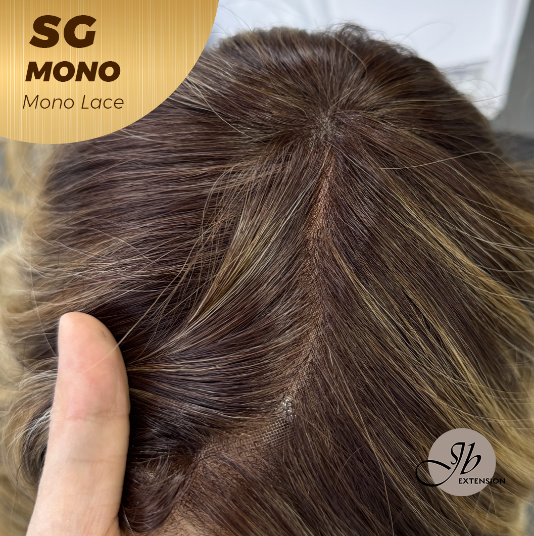 JBEXTENSION SG MONO Monofilament Handmade Wig 6X5 Full Monofilament Hand Tied Top Wig 15 Inches Sunset Blonde Mono Lace Wig With Anti-slip Silicone Strips Glueless Wig SG MONO【BENDY EAR TABS】