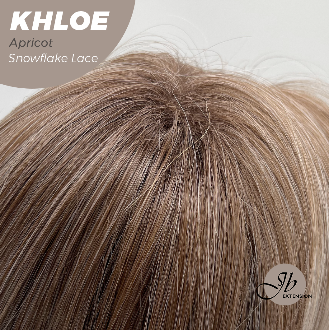 JBEXTENSION 12 Inches Bob Cut Apricot Pre-Cut Snowflake Lace Frontlace Glueless Wig KHLOE APRICOT【PERMATEASE】【BENDY EAR TABS】- S/M