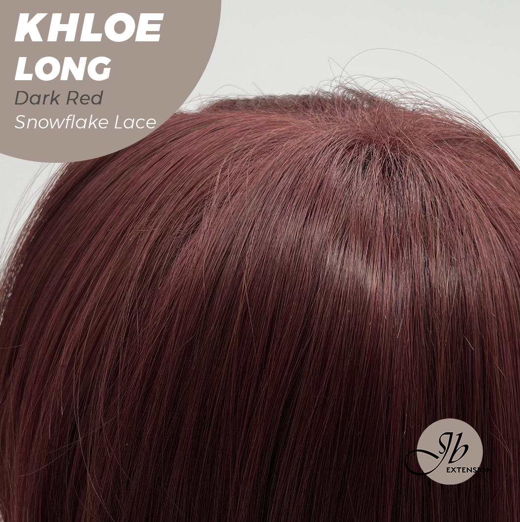 JBEXTENSION 18 Inches Dark Red Pre-Cut Snowflake Lace Frontlace Glueless Wig KHLOE LONG DARK RED【PERMATEASE】【BENDY EAR TABS】